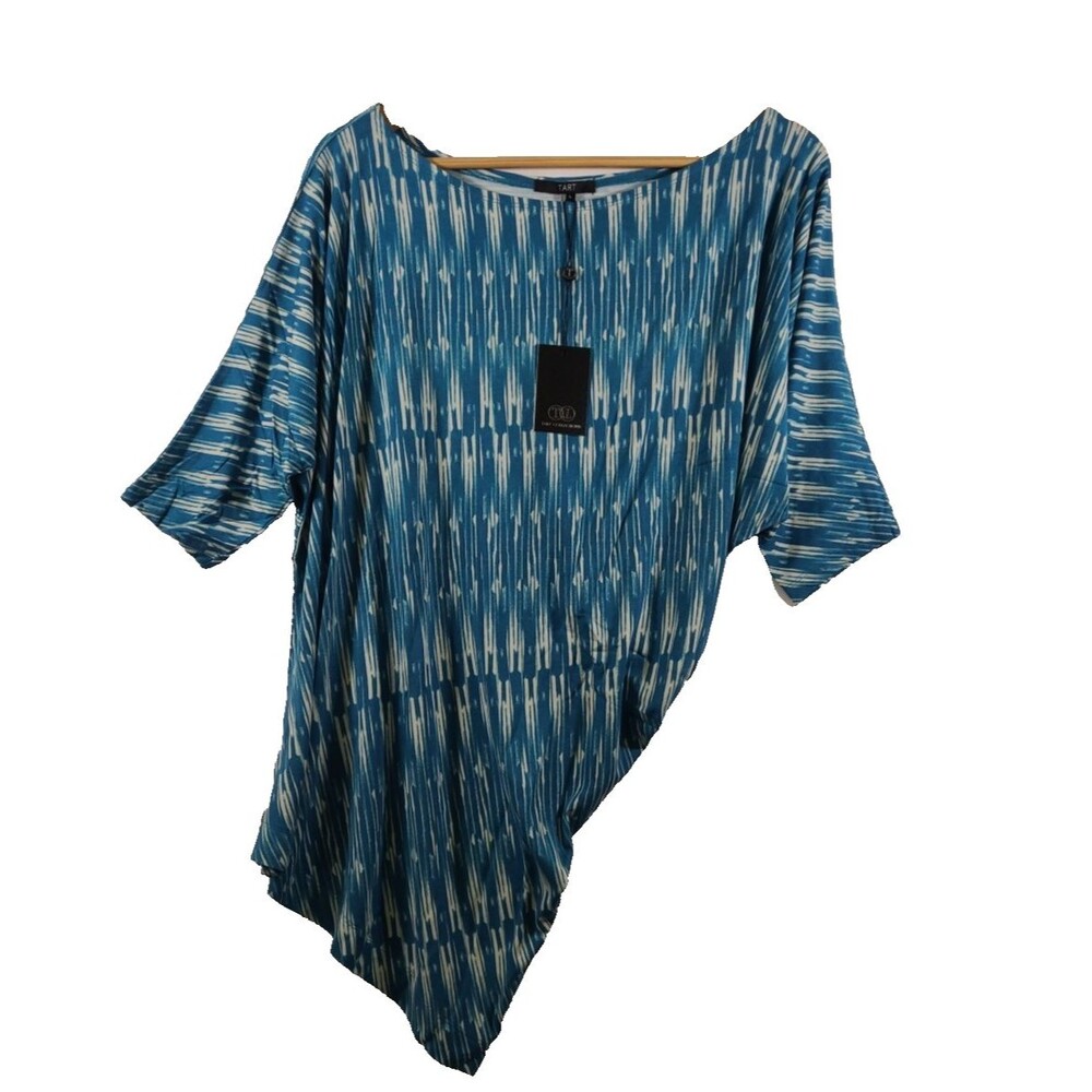 Tart Collections Womens Asymmetrical Top Large Dark Blue & White Striped NWT